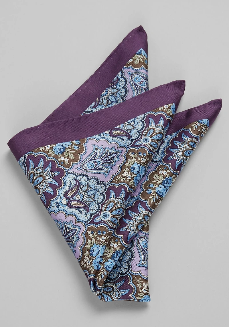 Men's Jos. A. Bank Floral Paisley Pocket Square at Jos. A. Bank, Navy/Purple,