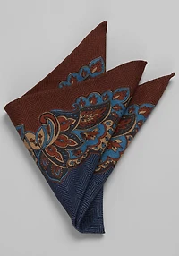 Men's Jos. A. Bank Paisley & Herringbone Reversible Wool Pocket Square at Jos. A. Bank, Brown/Multi/Teal, 