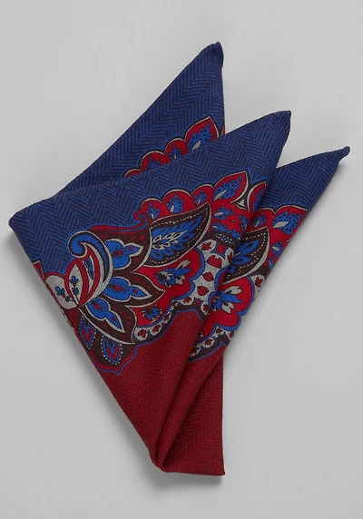 Men's Jos. A. Bank Paisley & Herringbone Reversible Wool Pocket Square at Jos. A. Bank, Blue/Navy/Red, 