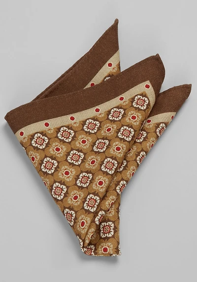 Men's Jos. A. Bank Medallion & Herringbone Reversible Wool Pocket Square at Jos. A. Bank, Tan/Brown,