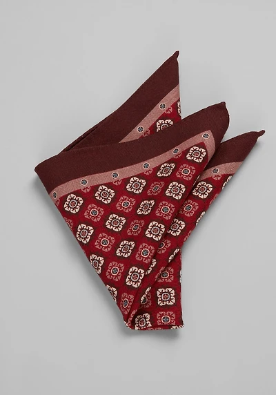 Men's Jos. A. Bank Medallion & Herringbone Reversible Wool Pocket Square at Jos. A. Bank, Burgundy,