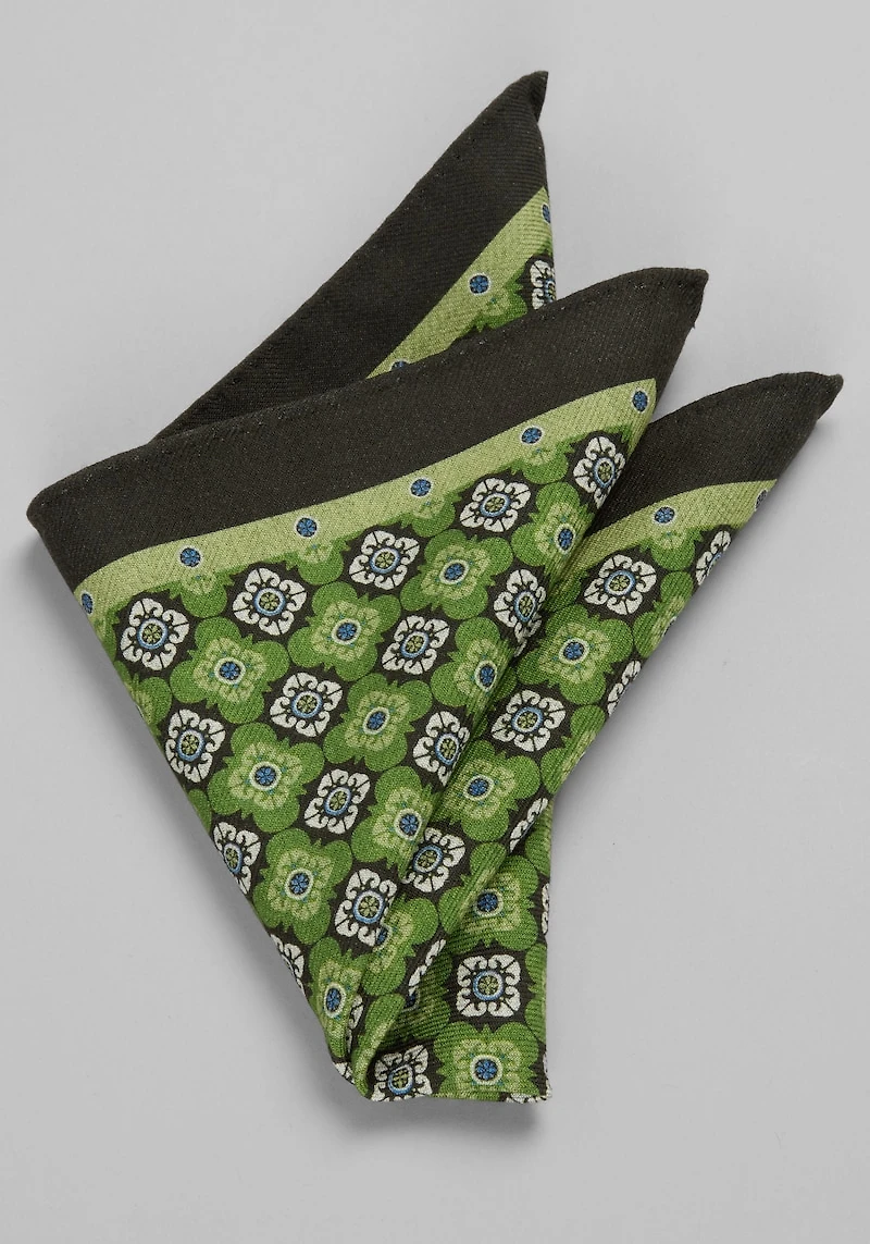 Men's Jos. A. Bank Medallion & Herringbone Reversible Wool Pocket Square at Jos. A. Bank, Green,