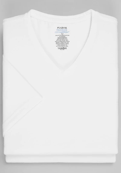 Men's Traveler® Collection COOLMOTION V-Neck Tees, 2-Pack at Jos. A. Bank, Cream/White