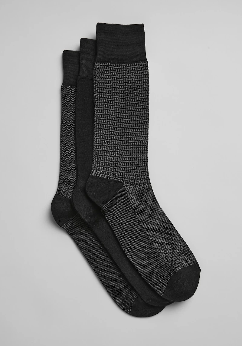 Men's Jos. A. Bank Bamboo Herringbone and Houndstooth Socks, 3-Pack at Jos. A. Bank, Black,