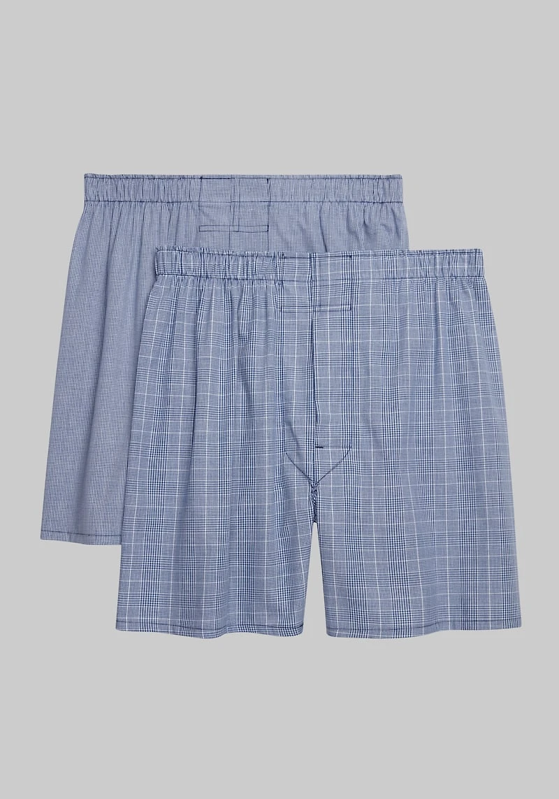 Men's Jos. A. Bank Plaid & Mini Check Woven Boxers, 2-Pack at Jos. A. Bank, Blue