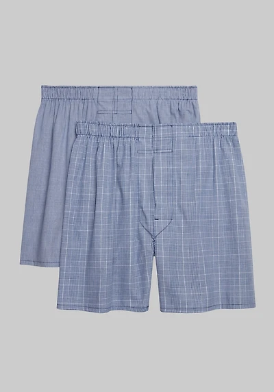 Men's Jos. A. Bank Plaid & Mini Check Woven Boxers, 2-Pack at Jos. A. Bank, Blue
