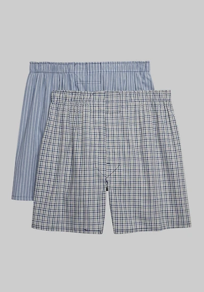 Men's Jos. A. Bank Plaid & Stripe Woven Boxers, 2-Pack at Jos. A. Bank, Blue