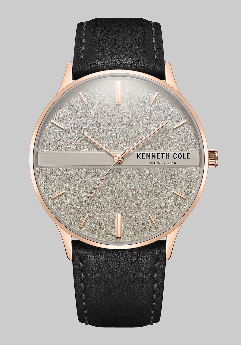 Men's Kenneth Cole New York Rose Gold Tone With Leather Strap Watch at Jos. A. Bank, Black,