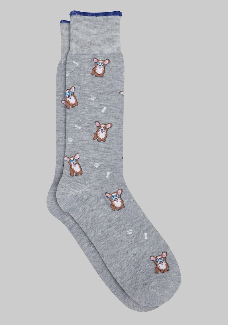 Men's Made to Matter Corgi Dog Socks at Jos. A. Bank, Light Grey,