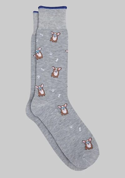 Men's Made to Matter Corgi Dog Socks at Jos. A. Bank, Light Grey,