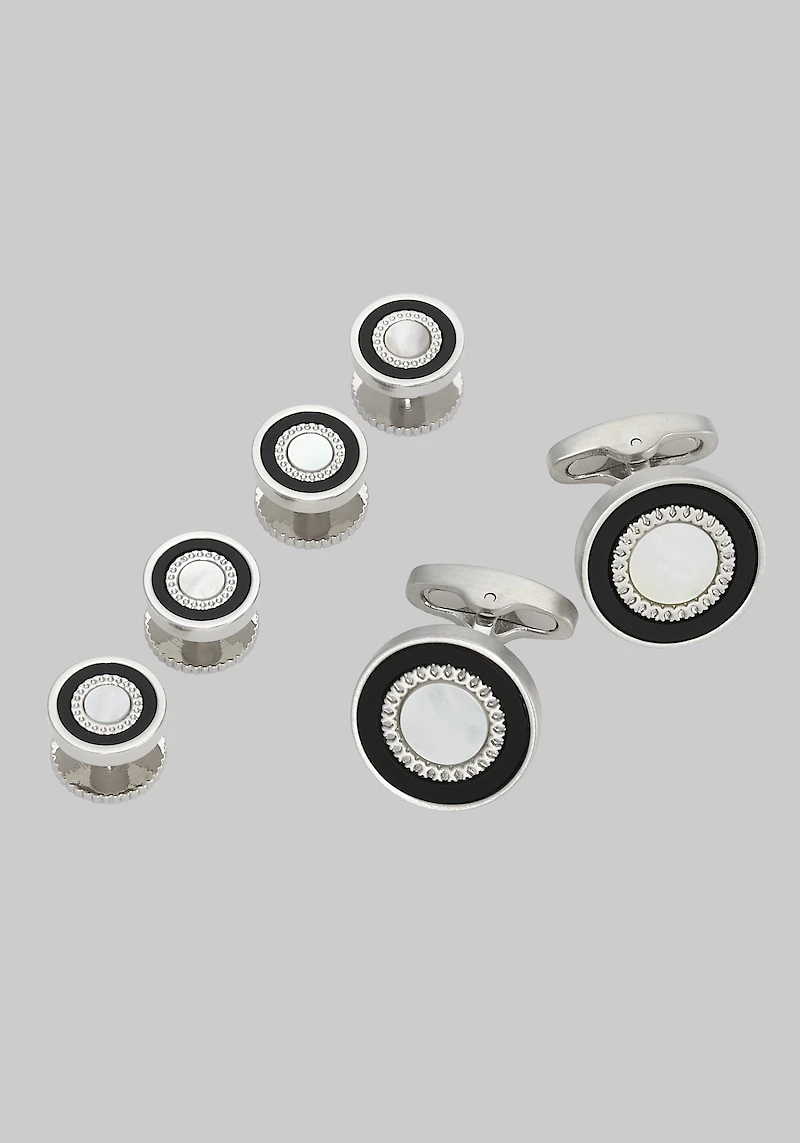 Men's Jos. A. Bank Mother Of Pearl and Onyx Cufflink & Stud Set at Jos. A. Bank, Metal Silver/Metals,