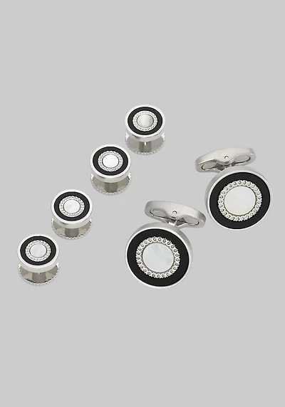 Men's Jos. A. Bank Mother Of Pearl and Onyx Cufflink & Stud Set at Jos. A. Bank, Metal Silver/Metals,