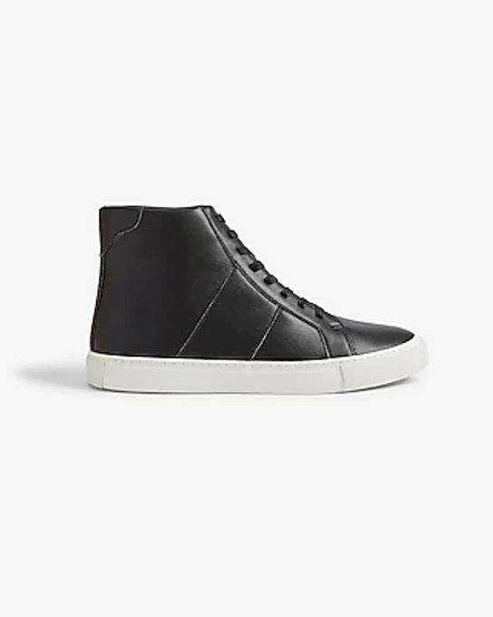 Faux Leather High Top Sneakers Black Men's 8