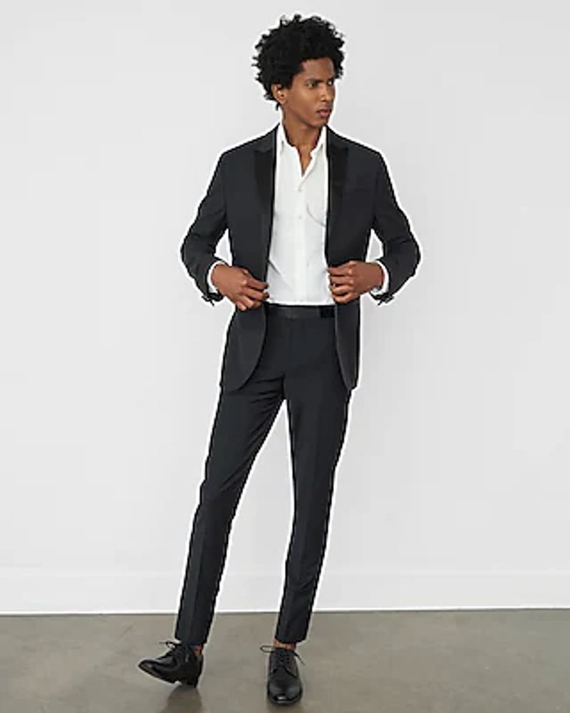 Express Extra Slim Solid Black Wool-Blend Tuxedo Jacket Black Men's 40