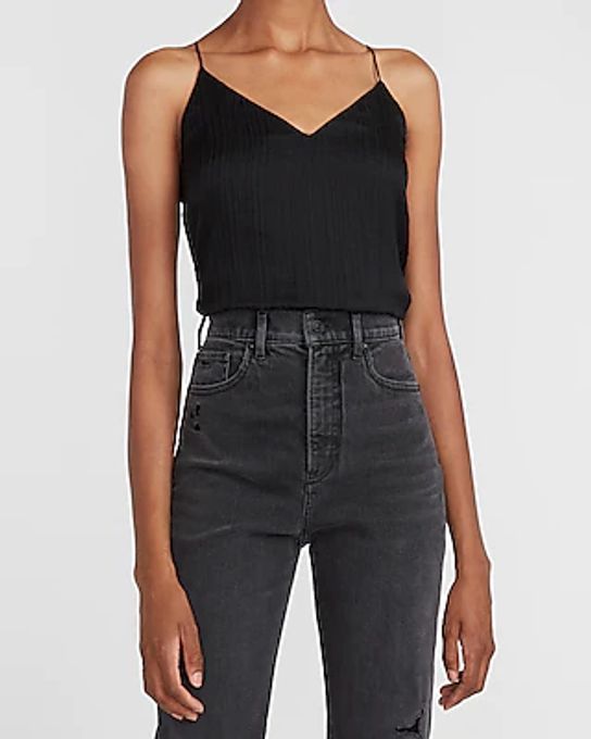 Pleated V-Neck Downtown Cami Black Women's XS