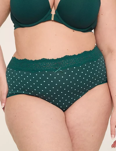 Cotton High-Leg Brief Panty With Lace Waist