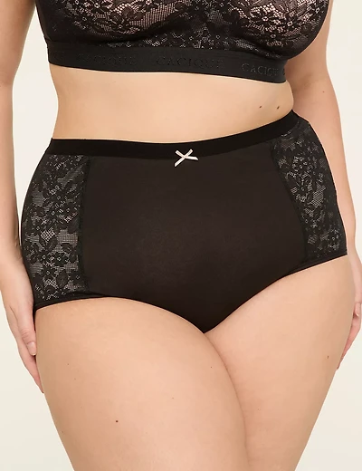 Cotton High Waist Brief with Lace Trim