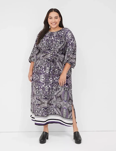 3/4-Sleeve Belted Maxi Dress