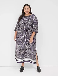 3/4-Sleeve Belted Maxi Dress