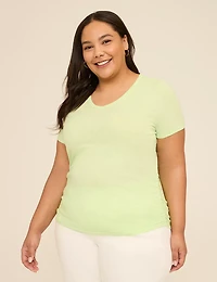 Short-Sleeve V-Neck Side-Ruched Tee