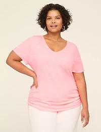 Short-Sleeve V-Neck Side-Ruched Tee