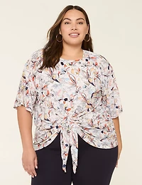 Kimono-Sleeve Tie-Front Mesh Overpiece