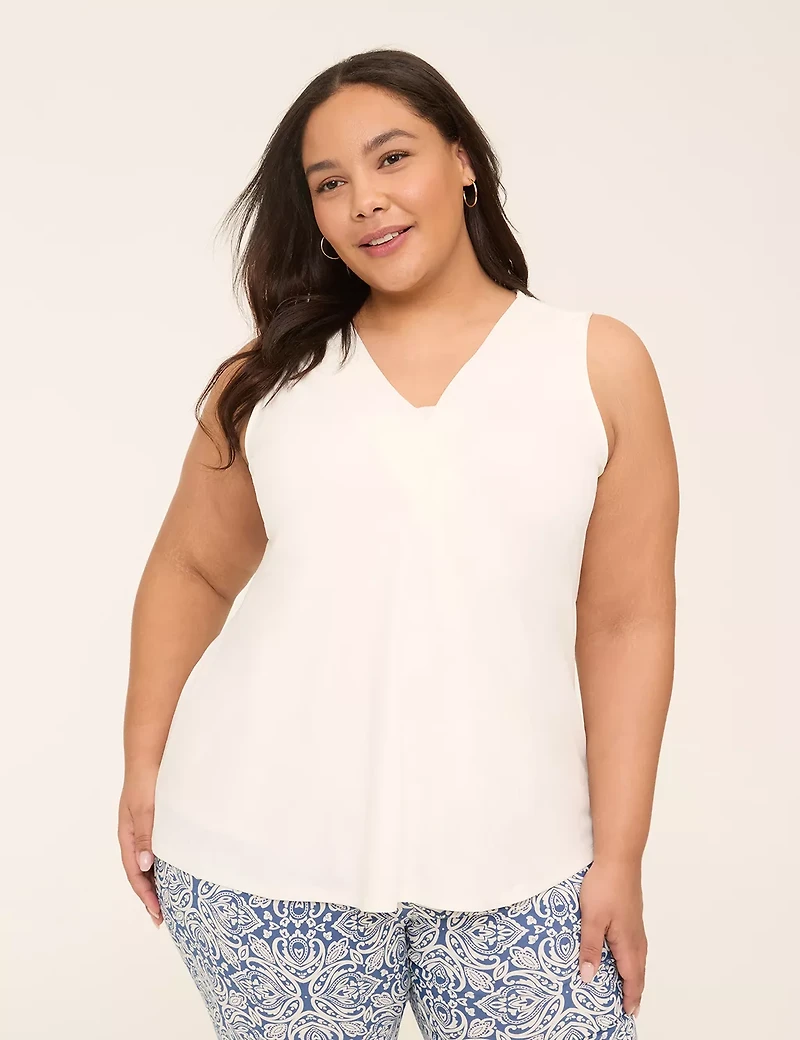 Swing Sleeveless Pleat-Front Top