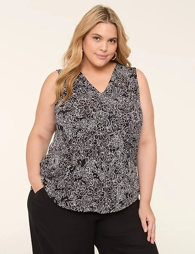 Swing Sleeveless Pleat-Front Top