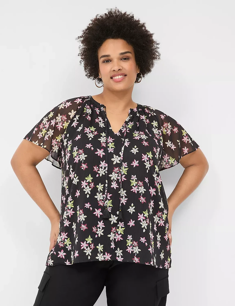 Swing Flutter-Sleeve Popover Blouse