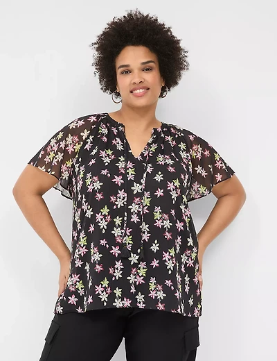 Swing Flutter-Sleeve Popover Blouse
