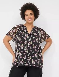 Swing Flutter-Sleeve Popover Blouse