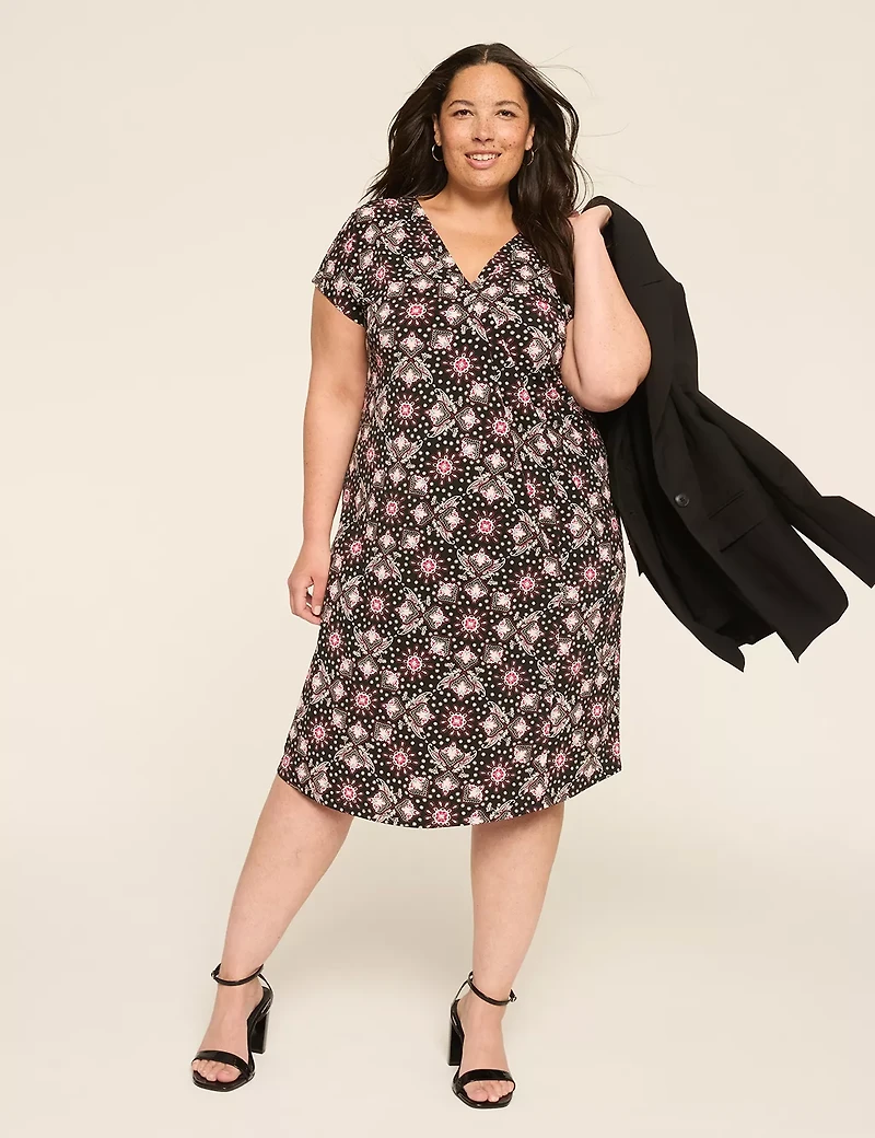 V-Neck Pleat-Front Jersey Dress