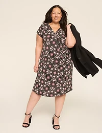 V-Neck Pleat-Front Jersey Dress