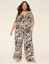 Lena Short-Sleeve Surplice Jumpsuit