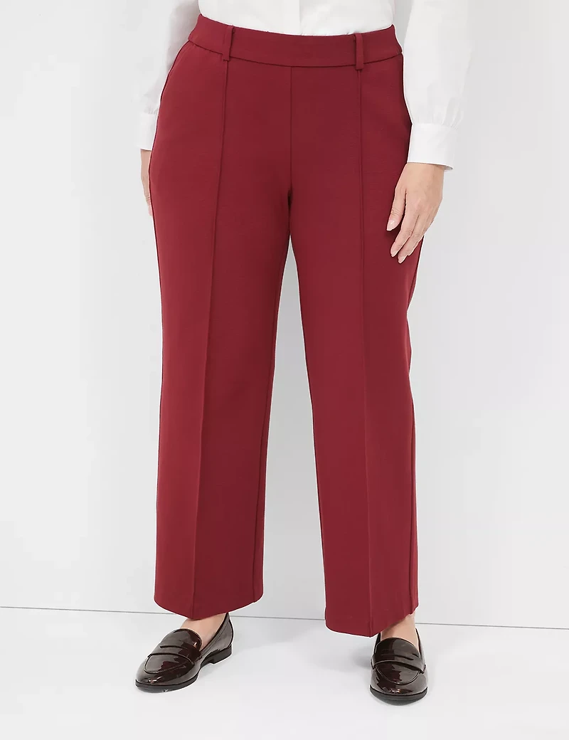 Pull-On Textured Ponte Straight Leg Pant