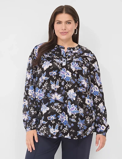 Crew-Neck Pintuck Blouse