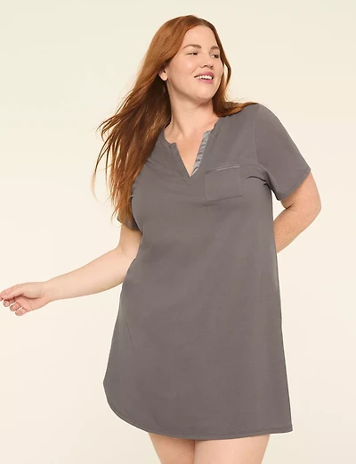 Comfy Cotton Satin-Trim Sleepshirt