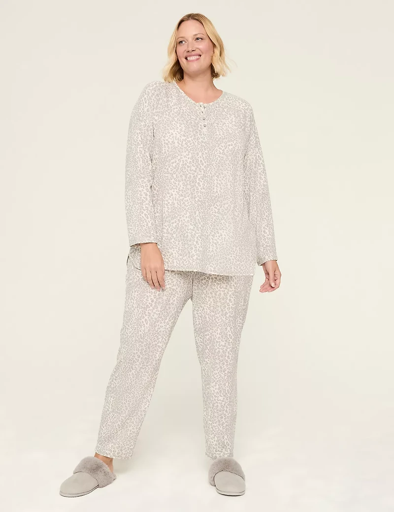Thermal Cotton Henley Tunic & Straight Leg Pant PJ Set