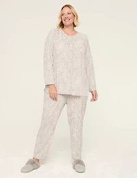 Thermal Cotton Henley Tunic & Straight Leg Pant PJ Set