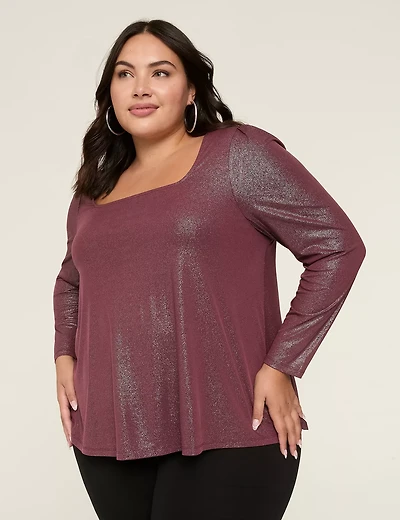 Foil Swing Square-Neck Top