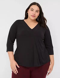 Swing 3/4-Sleeve Pleat-Front Top