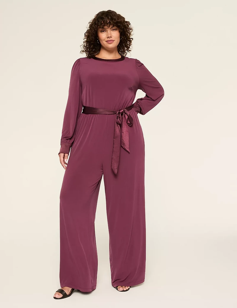 Blouson-Sleeve Wide Leg Jersey Jumpsuit