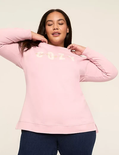 Embroidered Cozy Season Graphic Side-Slit Sweatshirt