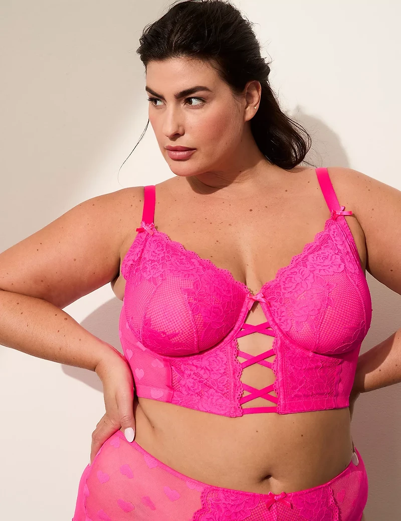 Heart Mesh Longline Unlined Balconette Bra