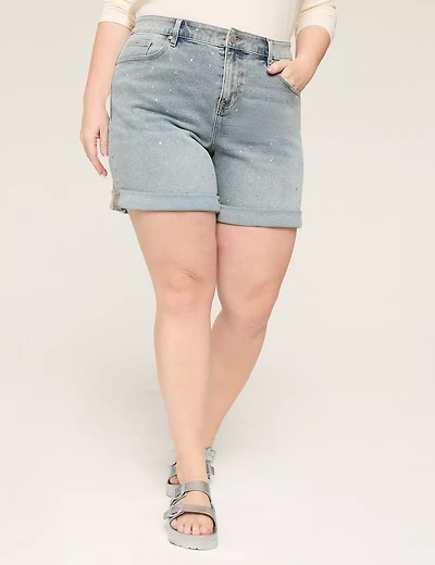 Rhinestone Embellished Boyfriend Fit Jean Short