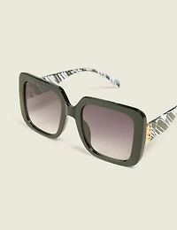 Black & White Floral Square Sunglasses