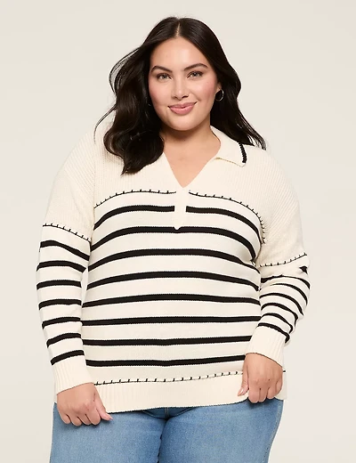 Striped Collared Sweater Pullover