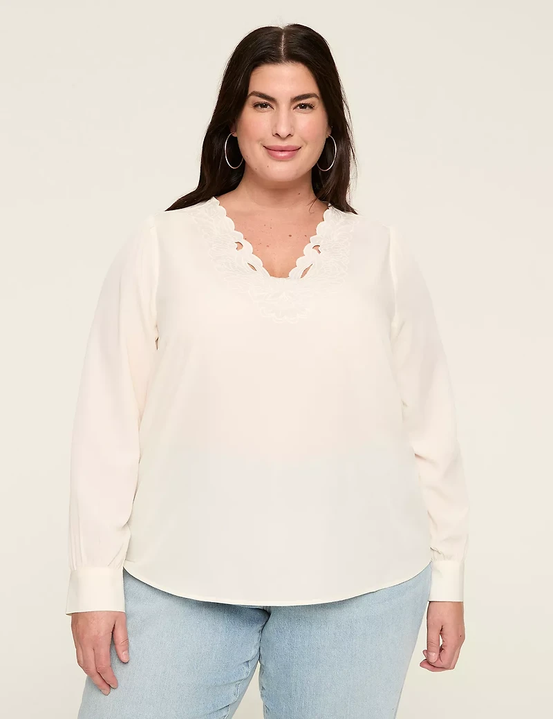 Lace-Trim Popover Blouse