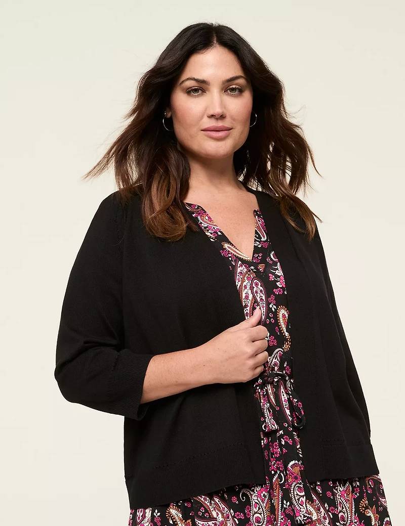 3/4-Sleeve Open-Front Shrug