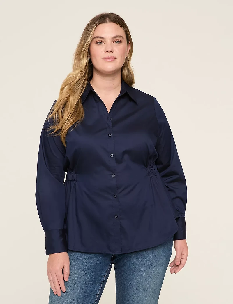 Relaxed Elastic-Waist Button-Down Shirt